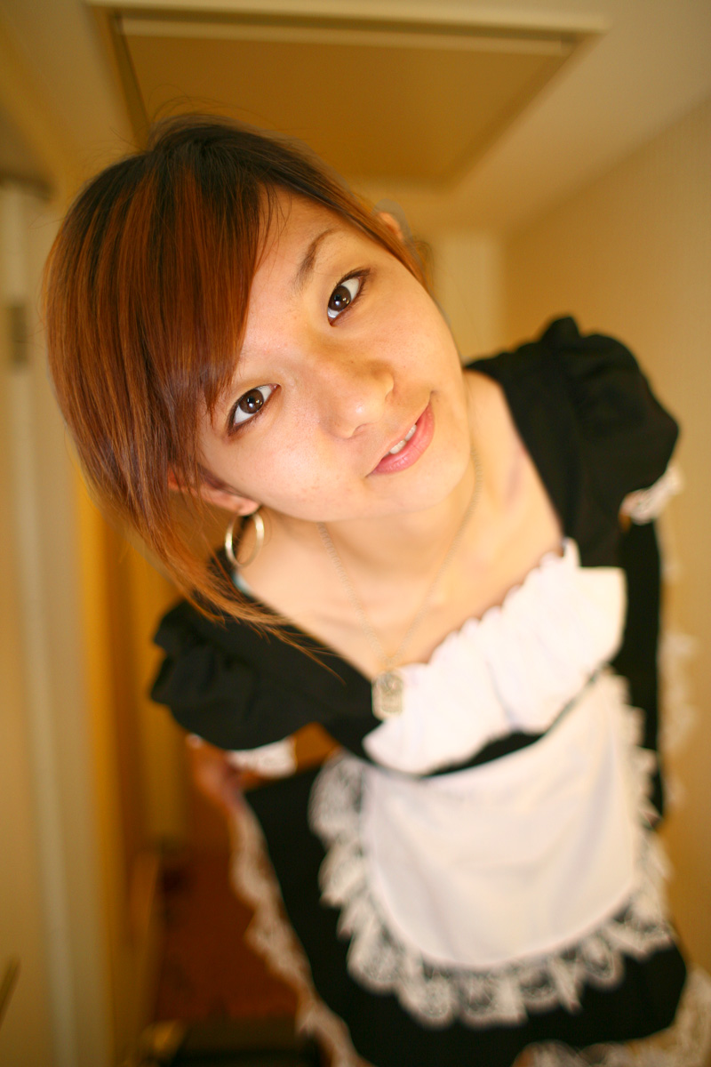 maya, highres, photo (medium), apron, cosplay, dog tags, maid, maid apron