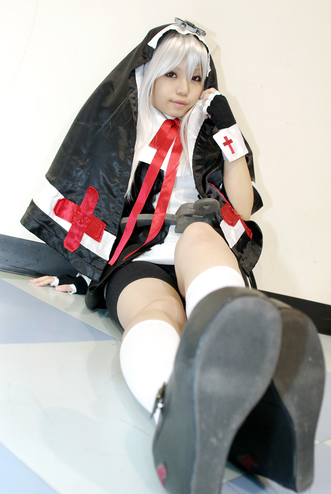uriu, bridget (guilty gear), arc system works, guilty gear, habit, photo (medium), bike shorts, cosplay