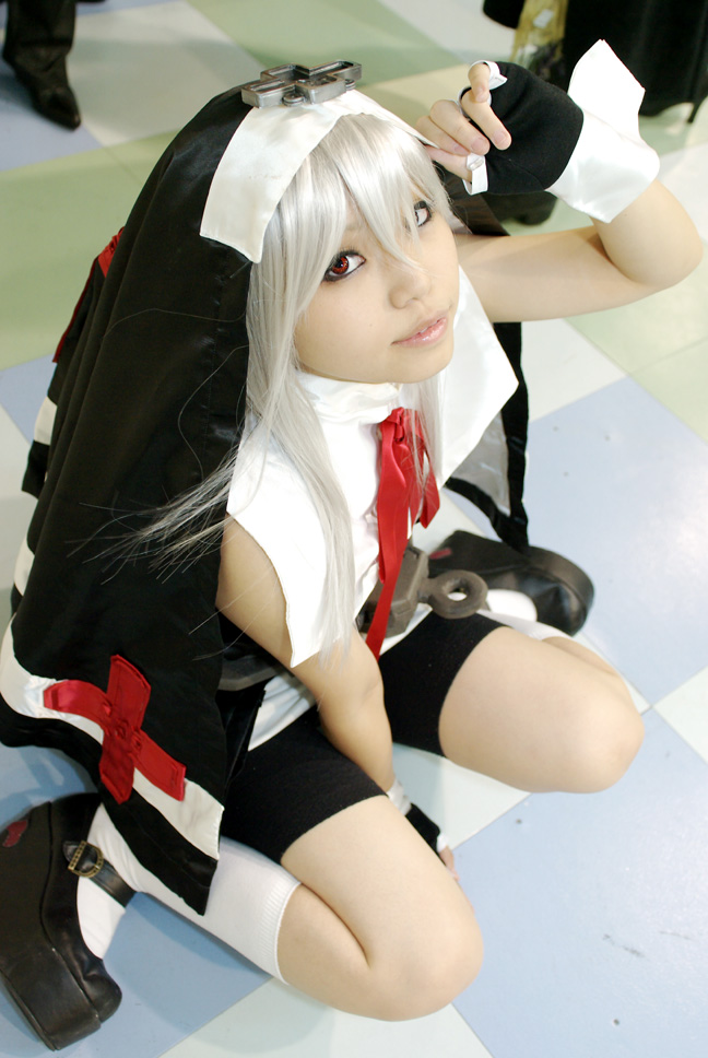 uriu, bridget (guilty gear), arc system works, guilty gear, habit, photo (medium), bike shorts, cosplay