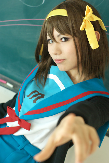 suzumiya haruhi, suzumiya haruhi no yuuutsu, photo (medium), cosplay, hair ribbon, ribbon, sailor, school uniform, serafuku