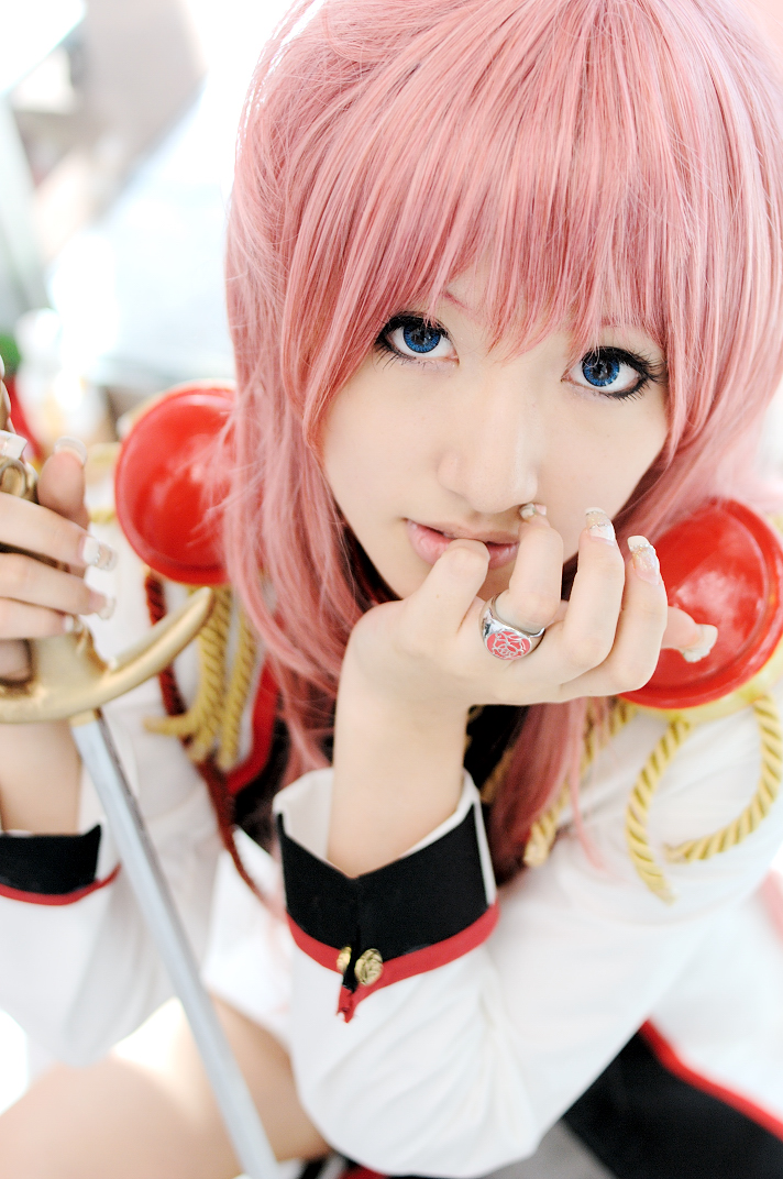 saya (cosplayer), tenjou utena, shoujo kakumei utena, photo (medium), cosplay, pink hair, sword, weapon
