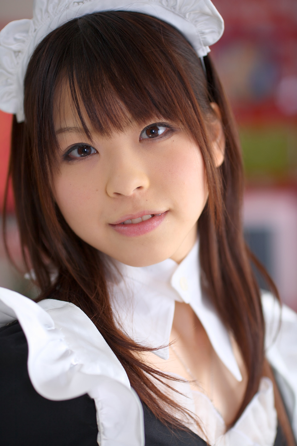 katou mari, highres, photo (medium), apron, cosplay, maid, maid apron