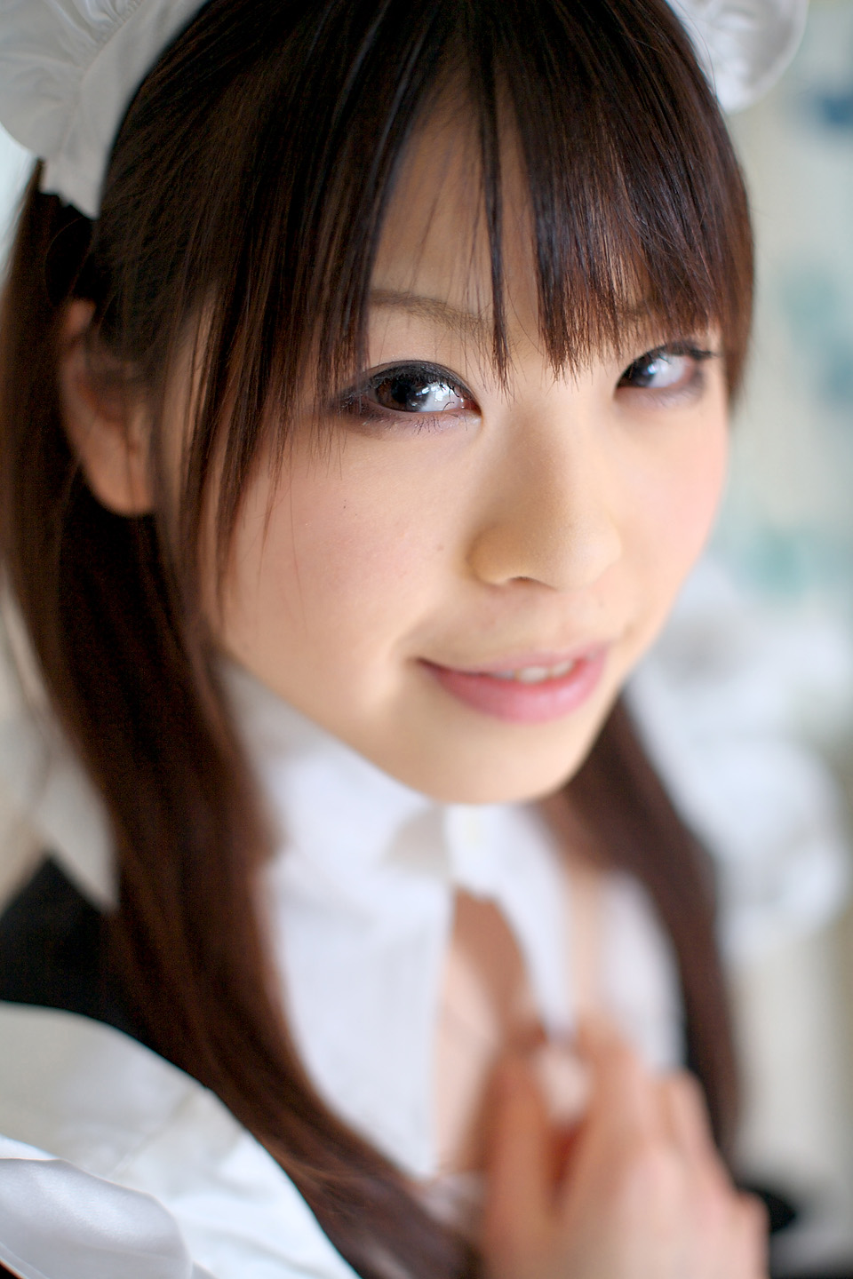 katou mari, highres, photo (medium), apron, cosplay, maid, maid apron