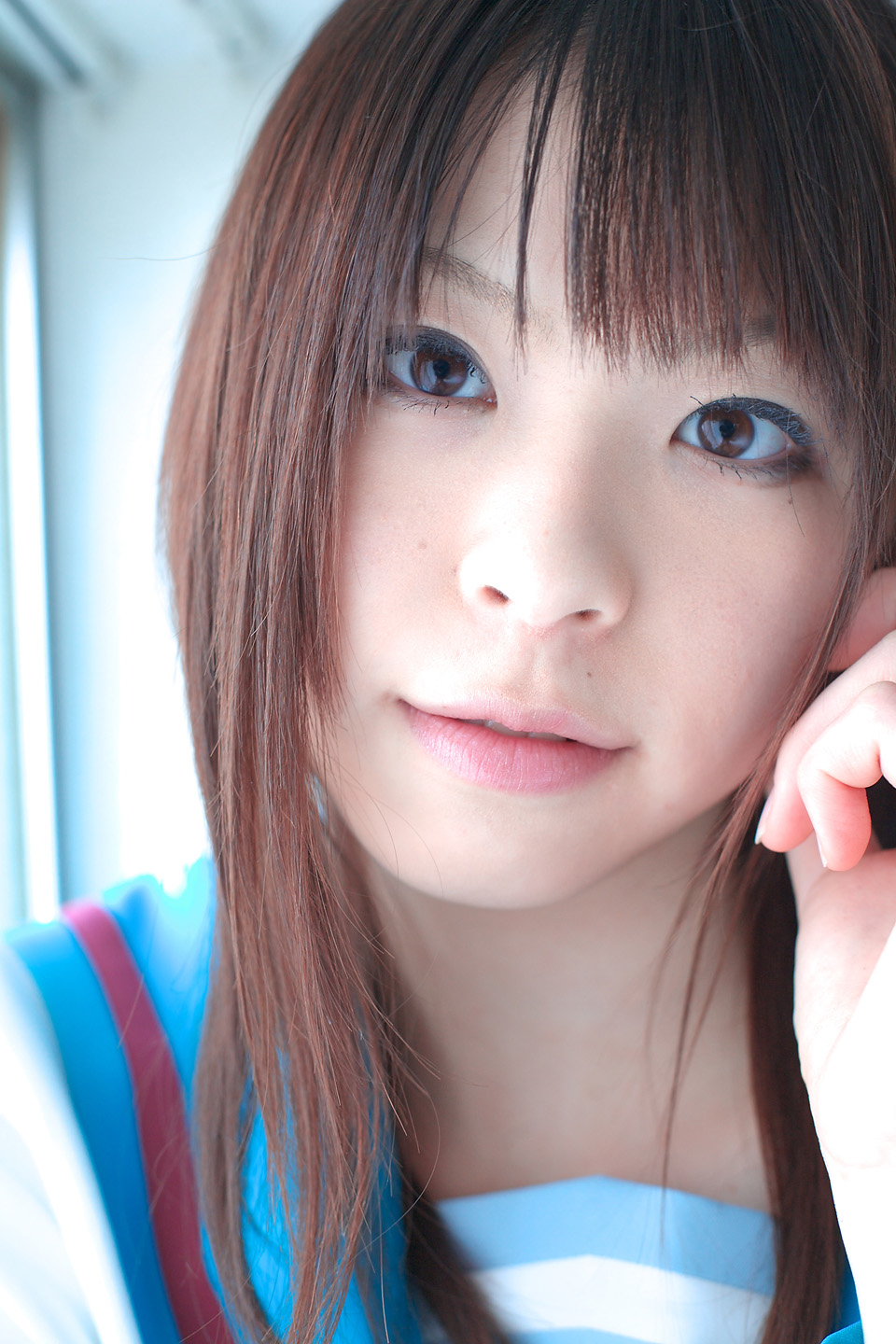 katou mari, asahina mikuru, suzumiya haruhi no yuuutsu, highres, photo (medium), cosplay, sailor, school uniform, serafuku