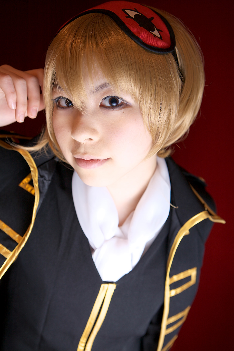 katou mari, okita sougo, gintama, highres, photo (medium), blonde hair, cosplay, eye mask