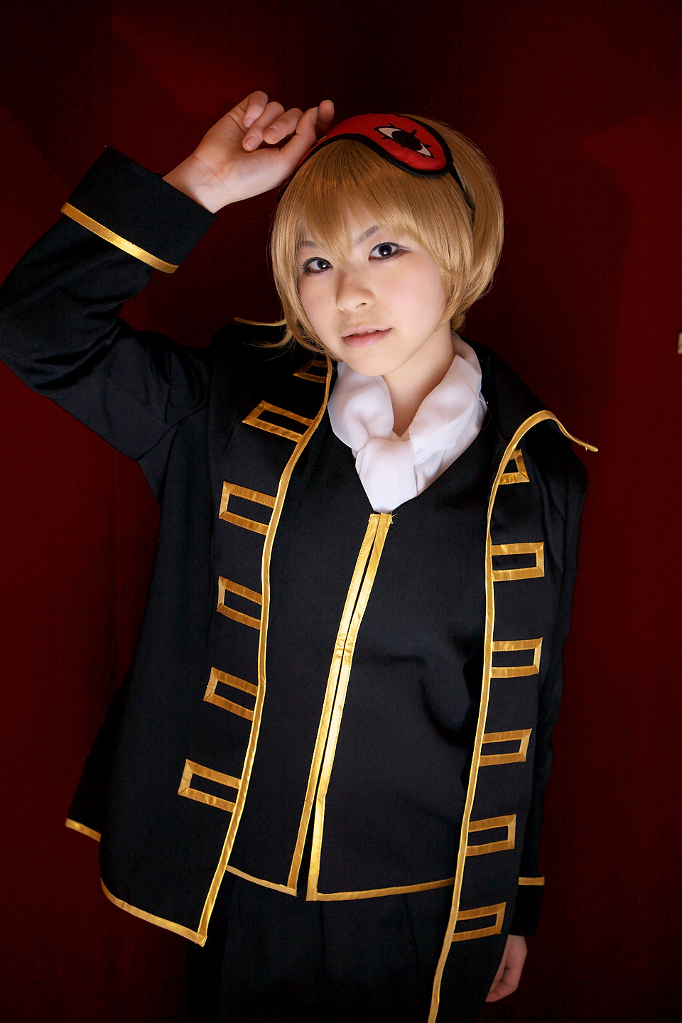 katou mari, okita sougo, gintama, highres, photo (medium), blonde hair, cosplay, eye mask