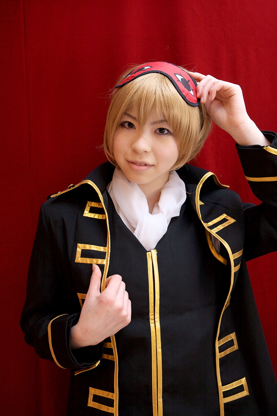 katou mari, okita sougo, gintama, highres, photo (medium), blonde hair, cosplay, eye mask
