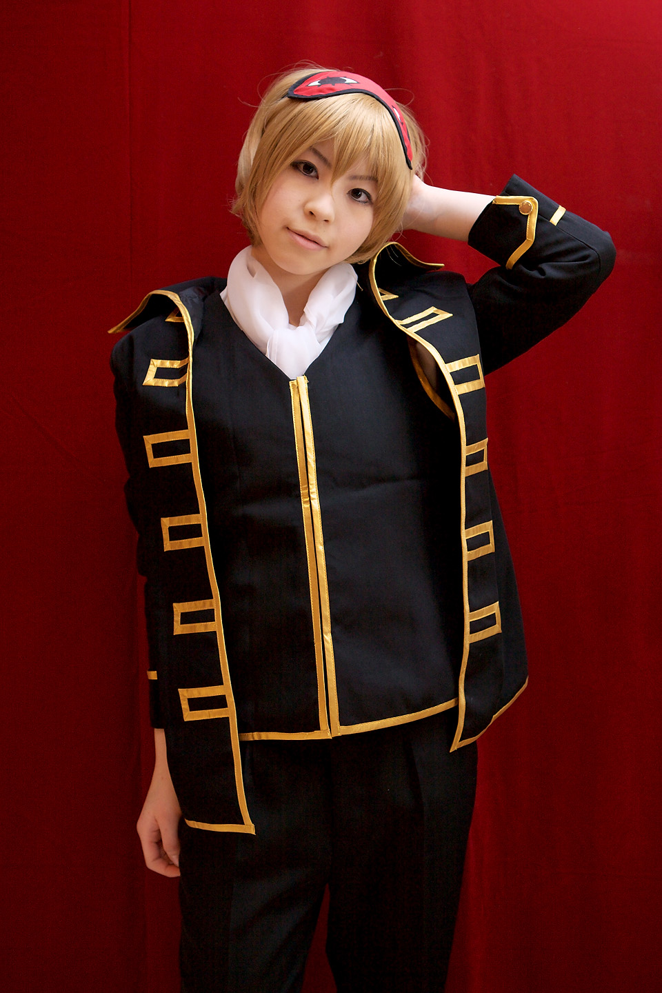 katou mari, okita sougo, gintama, highres, photo (medium), blonde hair, cosplay, eye mask