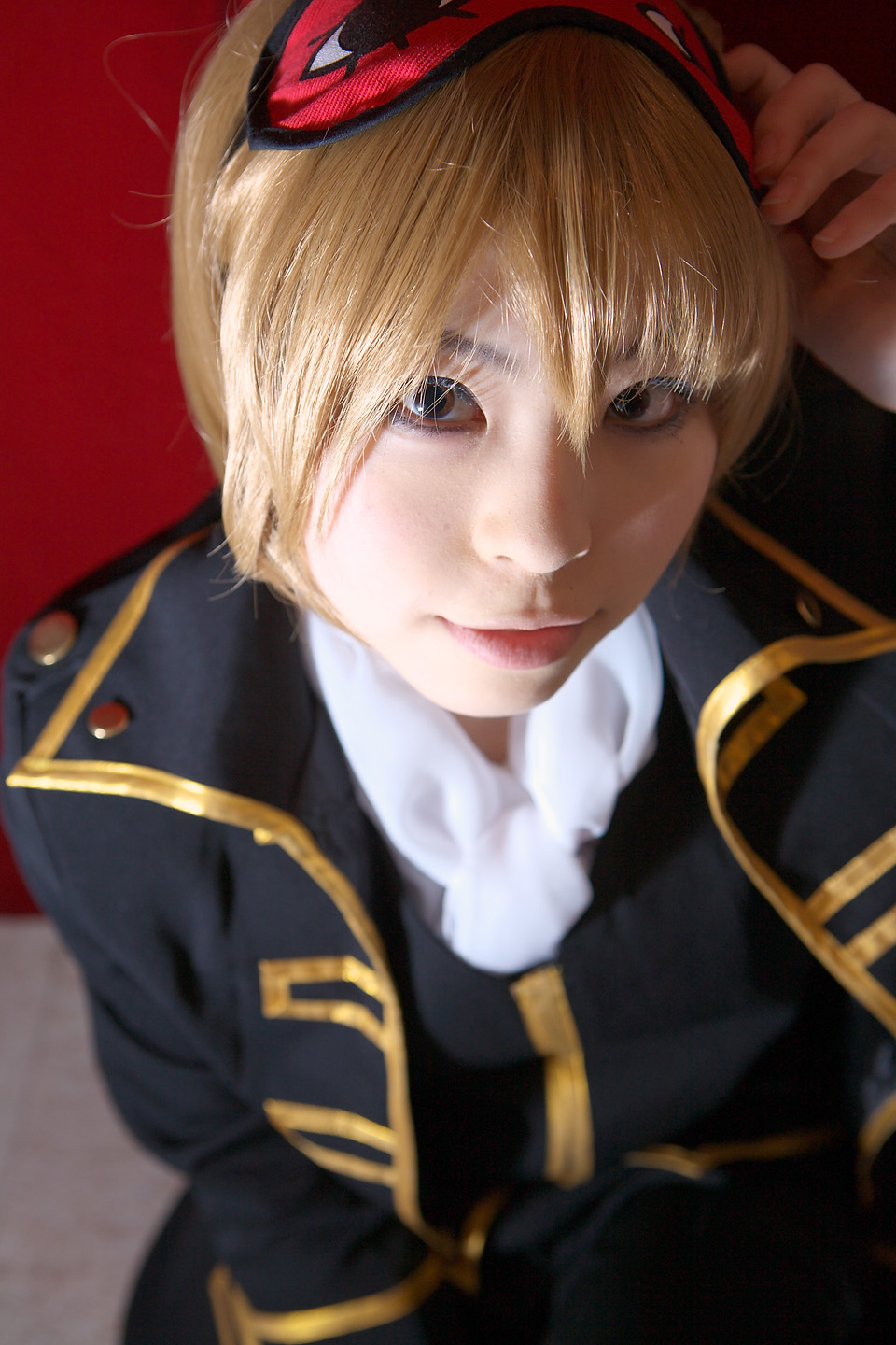 katou mari, okita sougo, gintama, highres, photo (medium), blonde hair, cosplay, eye mask