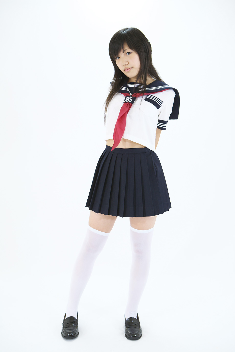 highres, photo (medium), tagme, cosplay, minazuki naru, school uniform, serafuku, thighhighs