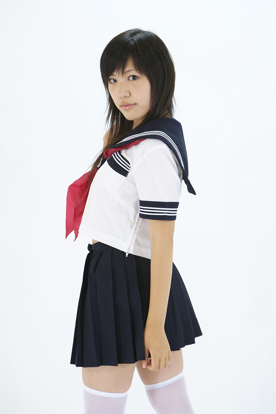highres, photo (medium), tagme, cosplay, minazuki naru, school uniform, serafuku, thighhighs