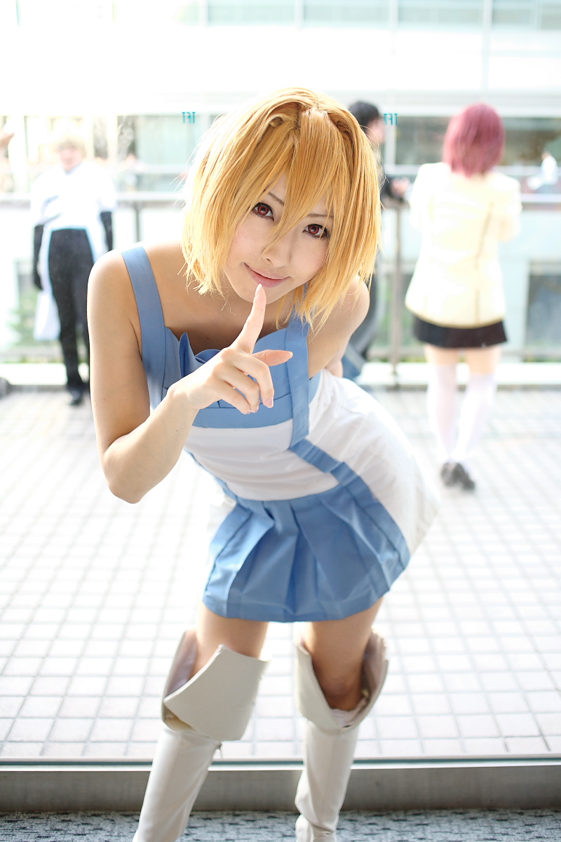 stellar loussier, gundam, gundam seed, gundam seed destiny, highres, photo (medium), source request, blonde hair, boots, cosplay, stellar loussier (cosplay), tsukiichi