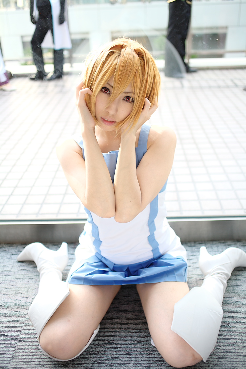 stellar loussier, gundam, gundam seed, gundam seed destiny, highres, photo (medium), source request, blonde hair, boots, cosplay, stellar loussier (cosplay), tsukiichi
