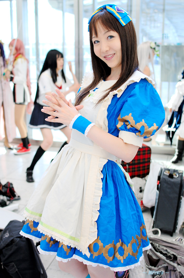 character request, photo (medium), source request, apron, bow, cosplay, hair bow, kneehighs, socks, suzumiya kirika