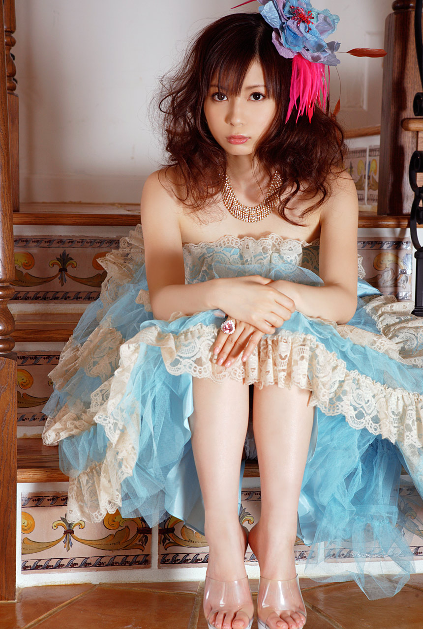 nakagawa shoko, highres, photo (medium), dress, feathers, flower, jewelry, lace, necklace