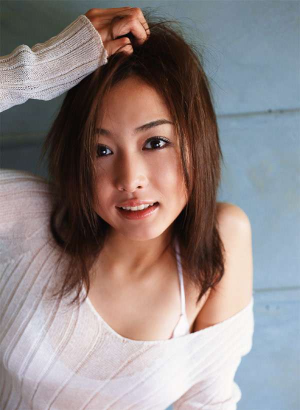 anzu sayuri, photo (medium), tagme, 1girl, asian, blurry, bra, depth of field, female focus, japanese (nationality), lingerie, looking at viewer, see-through clothes, solo, sweater, underwear