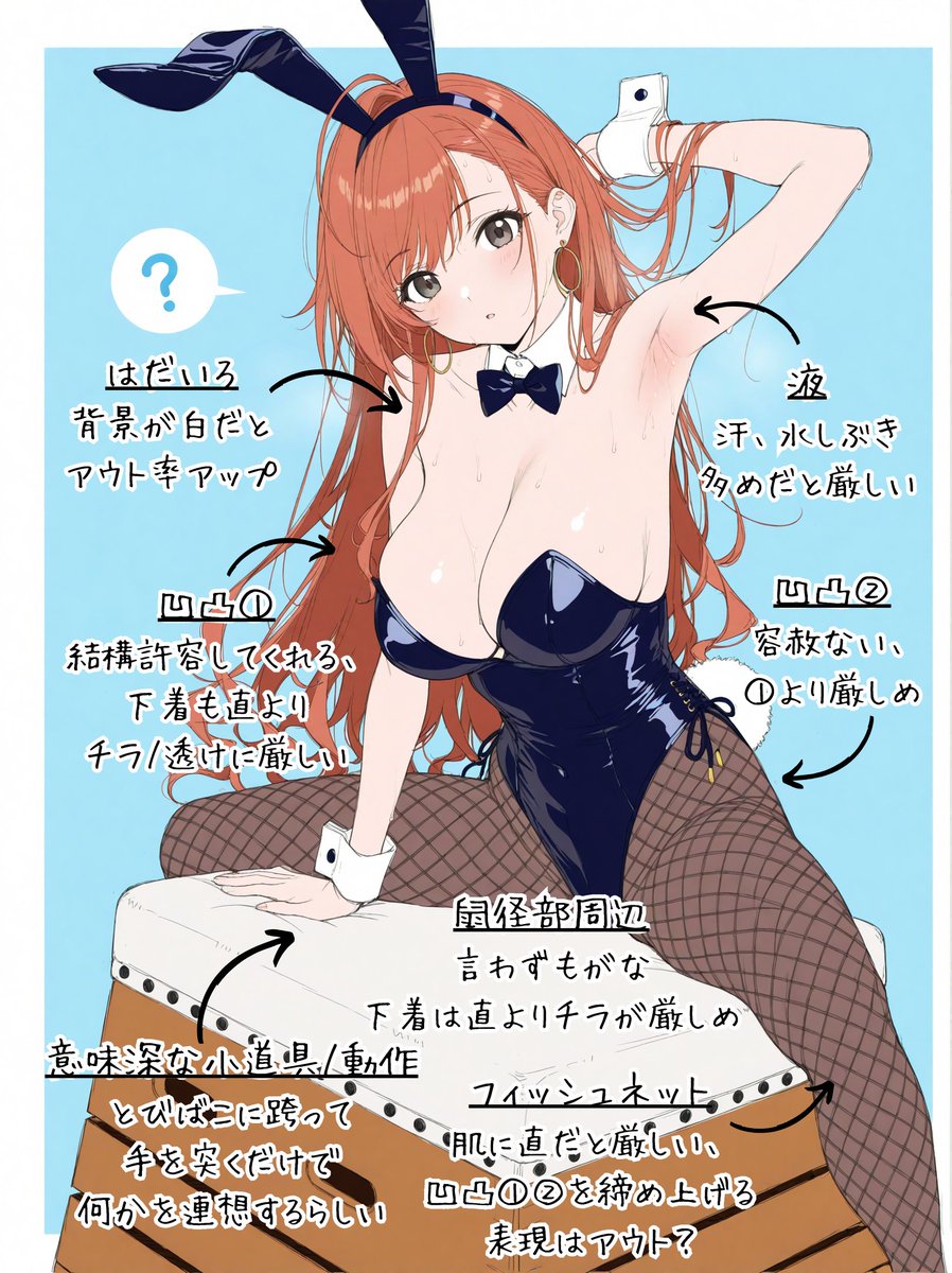 arisugawa natsuha, idolmaster, idolmaster shiny colors, ai-assisted, highres, 1girl, ?, animal ears, arm behind head, arm up, armpit crease, bow, bowtie, breasts, brown eyes, detached collar, fishnet pantyhose, fishnets, large breasts, leotard, long hair, looking at viewer, open mouth, orange hair, pantyhose, playboy bunny, pomela, rabbit ears, rabbit tail, speech bubble, sweat, tail, vaulting horse, wrist cuffs