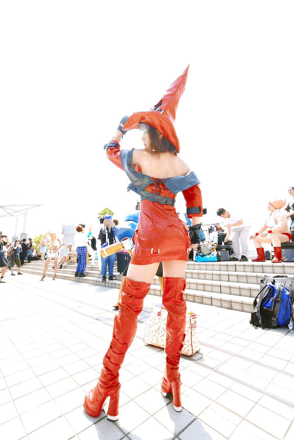 miya, i-no, arc system works, guilty gear, highres, photo (medium), bare shoulders, boots, cosplay, hat, i-no (cosplay), thigh boots, thighhighs, witch hat