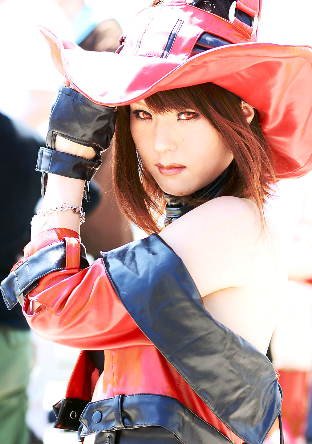 miya, i-no, arc system works, guilty gear, highres, photo (medium), bare shoulders, cosplay, hat, i-no (cosplay), witch hat
