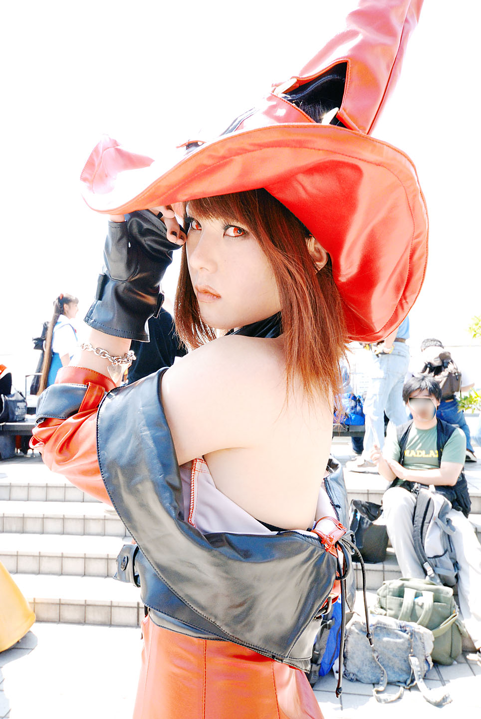 miya, i-no, arc system works, guilty gear, highres, photo (medium), bare shoulders, cosplay, hat, witch hat