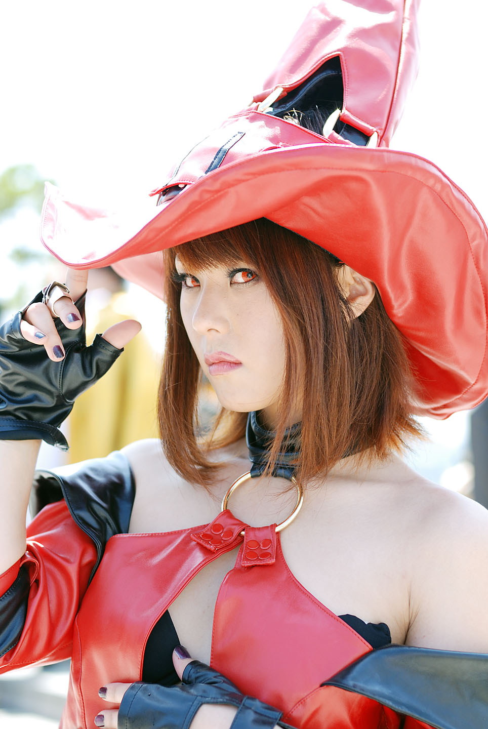 miya, i-no, arc system works, guilty gear, highres, photo (medium), bare shoulders, cosplay, hat, witch hat