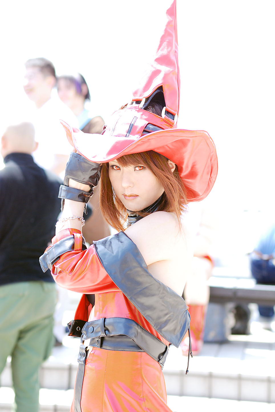 miya, i-no, arc system works, guilty gear, highres, photo (medium), bare shoulders, cosplay, hat, witch hat