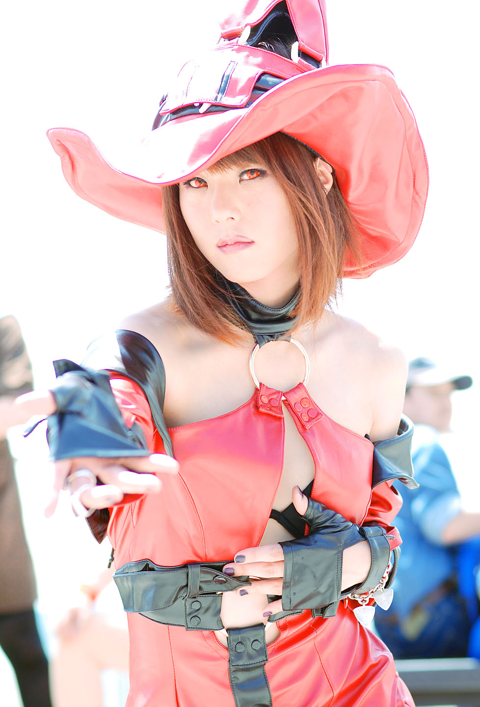 miya, i-no, arc system works, guilty gear, highres, photo (medium), bare shoulders, cosplay, hat, witch hat