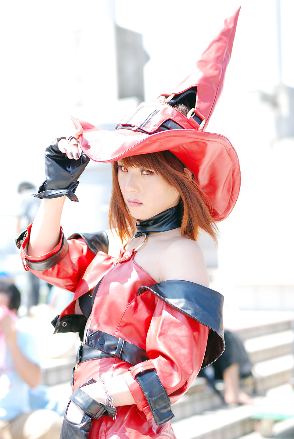 miya, i-no, arc system works, guilty gear, highres, photo (medium), bare shoulders, cosplay, hat, witch hat