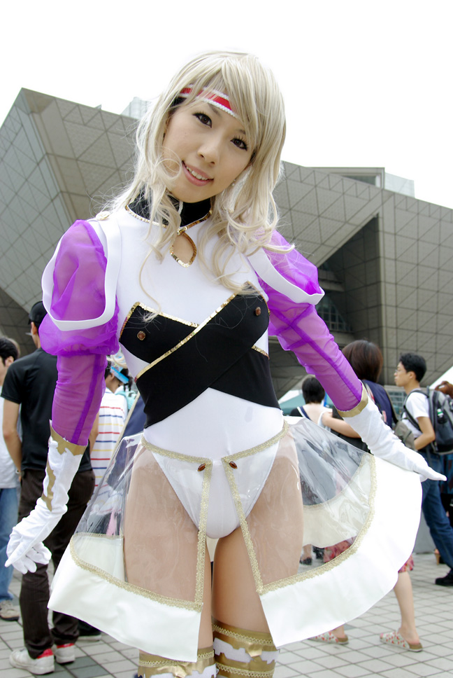 julia douglas, growlanser, photo (medium), blonde hair, cosplay, hizuki shin, see-through clothes, skirt, thighhighs