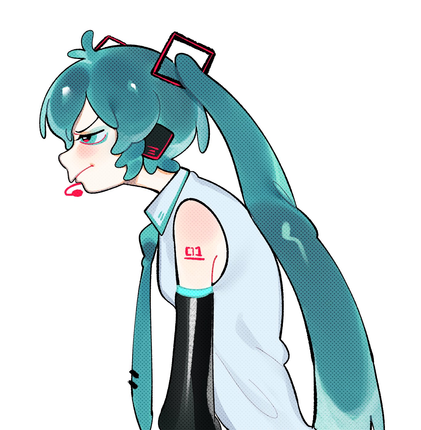 reisame, hatsune miku, vocaloid, highres, 1girl, aqua eyes, aqua hair, aqua necktie, detached sleeves, long hair, necktie, shirt, solo, very long hair