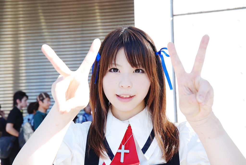 katou mari, toono minagi, air (visual novel), photo (medium), cosplay, hair ribbon, ribbon, school uniform, serafuku