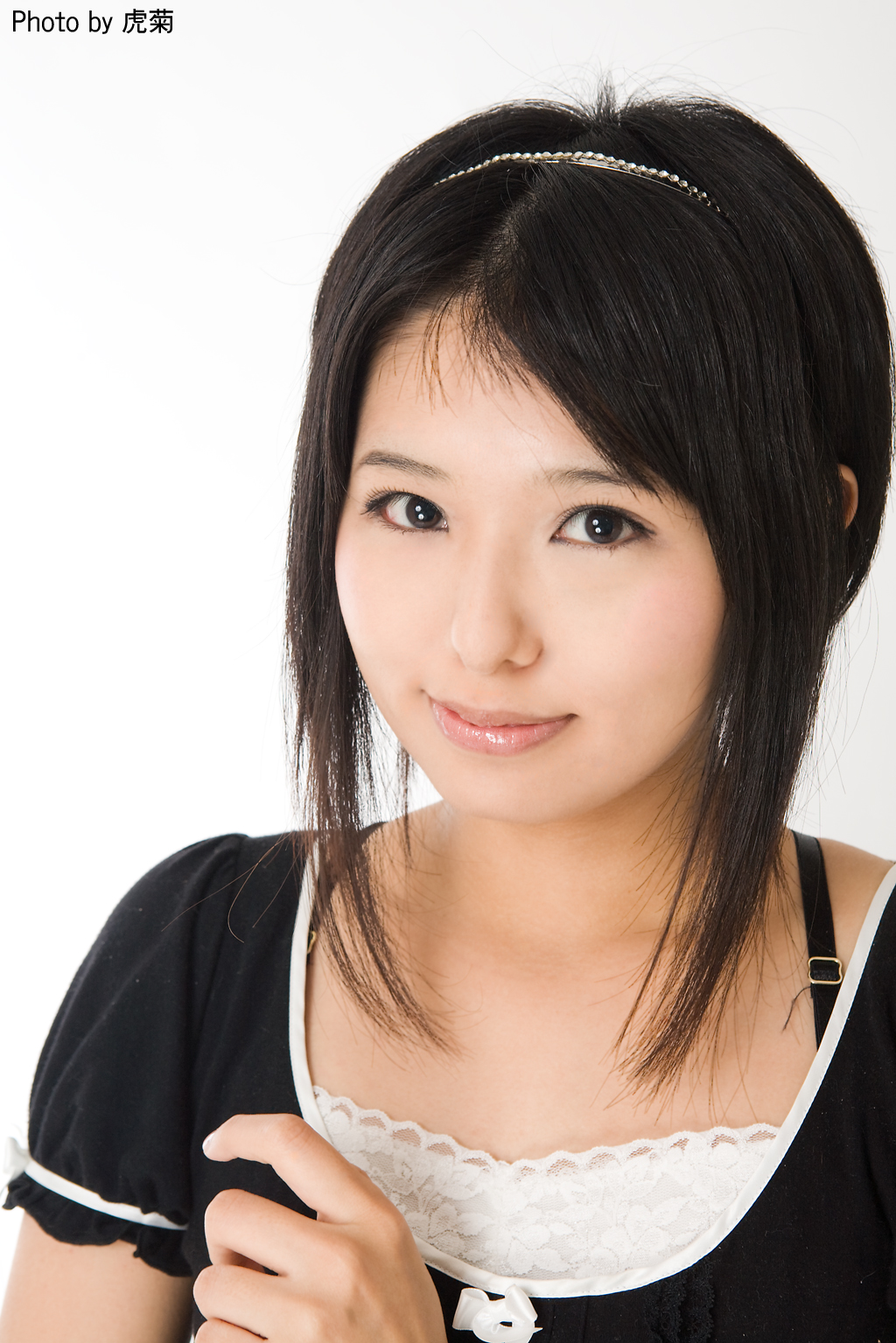 shimizu miu (model), highres, photo (medium), bra strap, dress, hairband