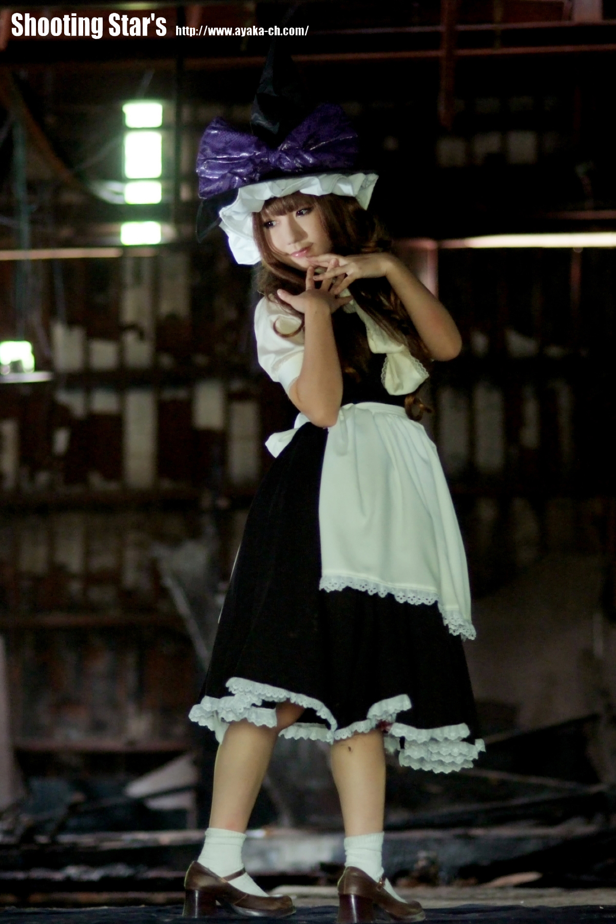 poo (saku), kirisame marisa, touhou, highres, photo (medium), apron, cosplay, dress, female focus, witch