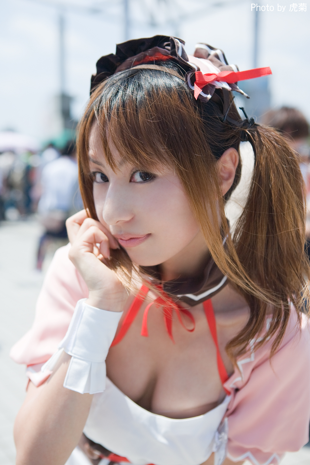 asahina mikuru, sakurai minami, suzumiya haruhi no yuuutsu, highres, photo (medium), apron, cosplay, waitress, waitress uniform