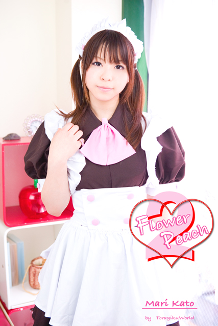 katou mari, photo (medium), apron, cosplay, flower peach 2, maid, maid apron