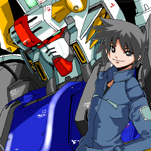 gundam, original, character request, lowres, tagme, hands on own hips, mecha, oekaki, robot, solo