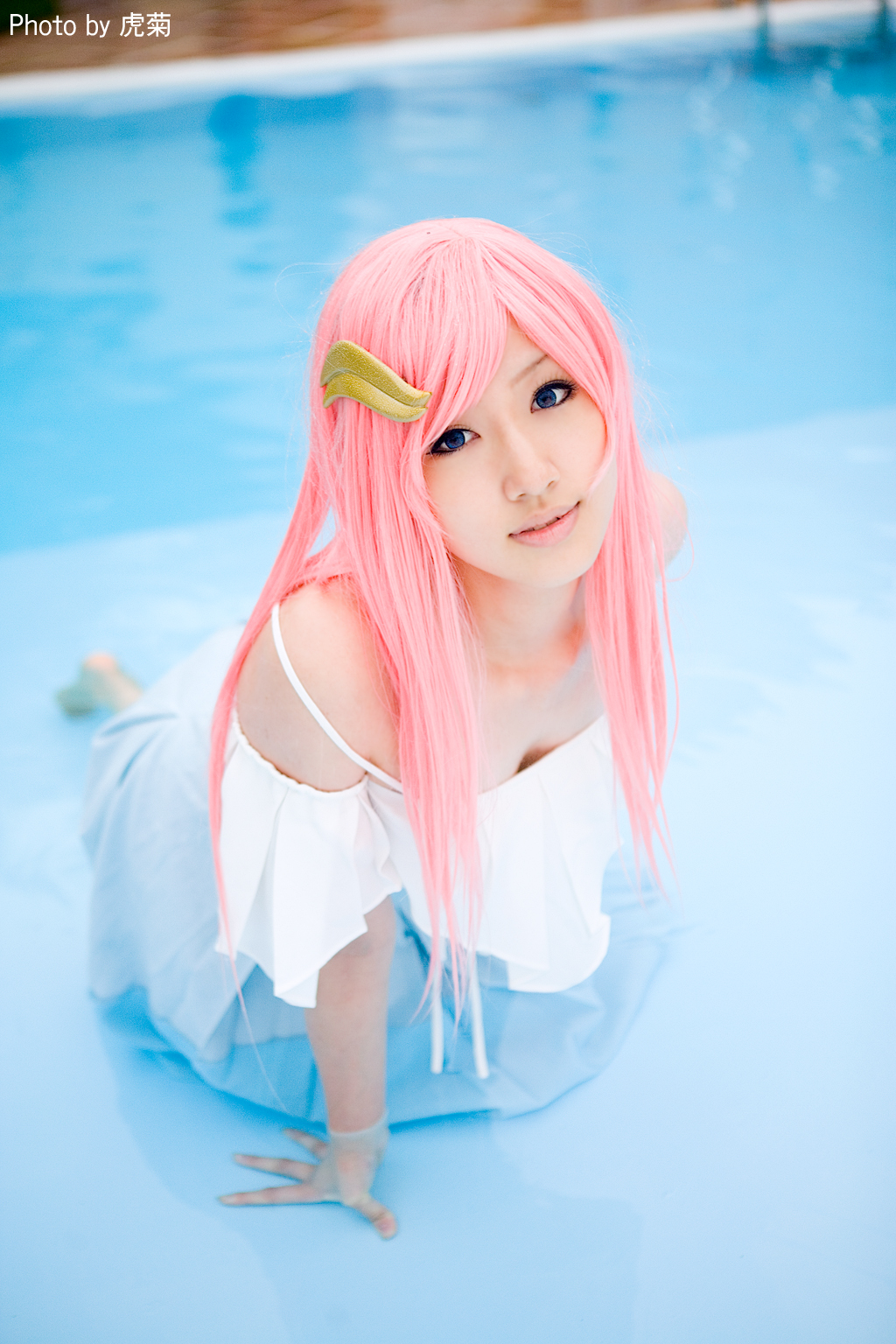 saya (cosplayer), lacus clyne, gundam, gundam seed, gundam seed destiny, highres, photo (medium), cosplay, dress, pink hair