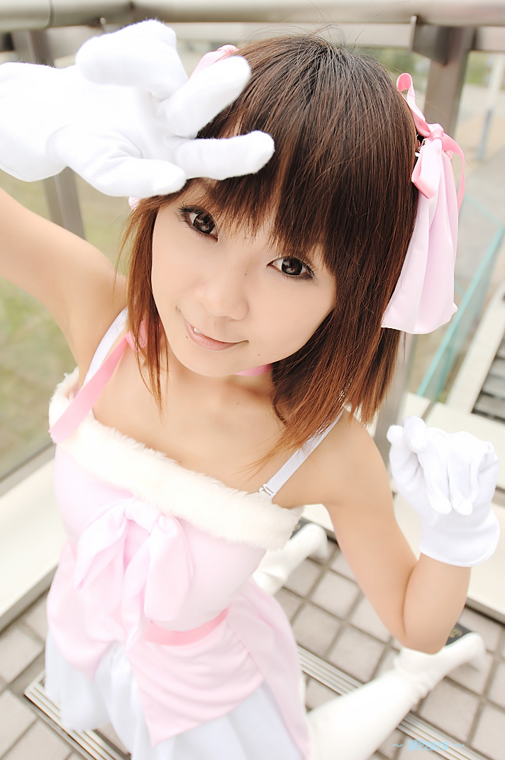 hiromichi, amami haruka, idolmaster, idolmaster (classic), photo (medium), cosplay, dress, gloves, hair ribbon, ribbon
