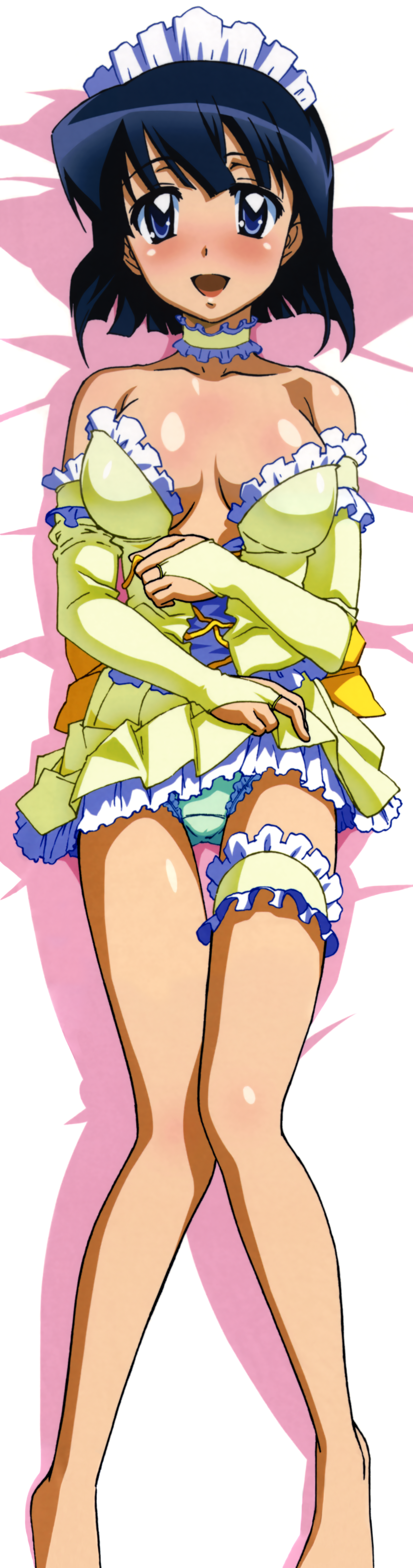 fujii masahiro, siesta (zero no tsukaima), zero no tsukaima, absurdres, highres, long image, tall image, 00s, 1girl, black hair, breasts, dakimakura (medium), female focus, full body, knees together feet apart, maid, medium breasts, panties, solo, underwear