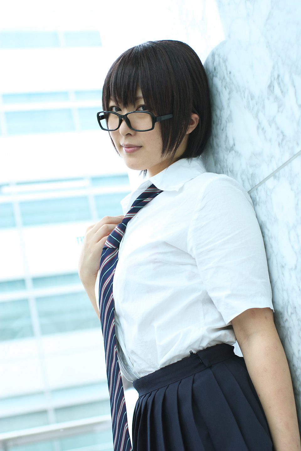 character request, highres, photo (medium), source request, cosplay, glasses, narihara riku, school uniform, serafuku