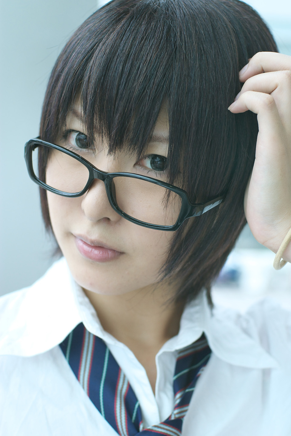 character request, highres, photo (medium), source request, cosplay, glasses, narihara riku, school uniform, serafuku
