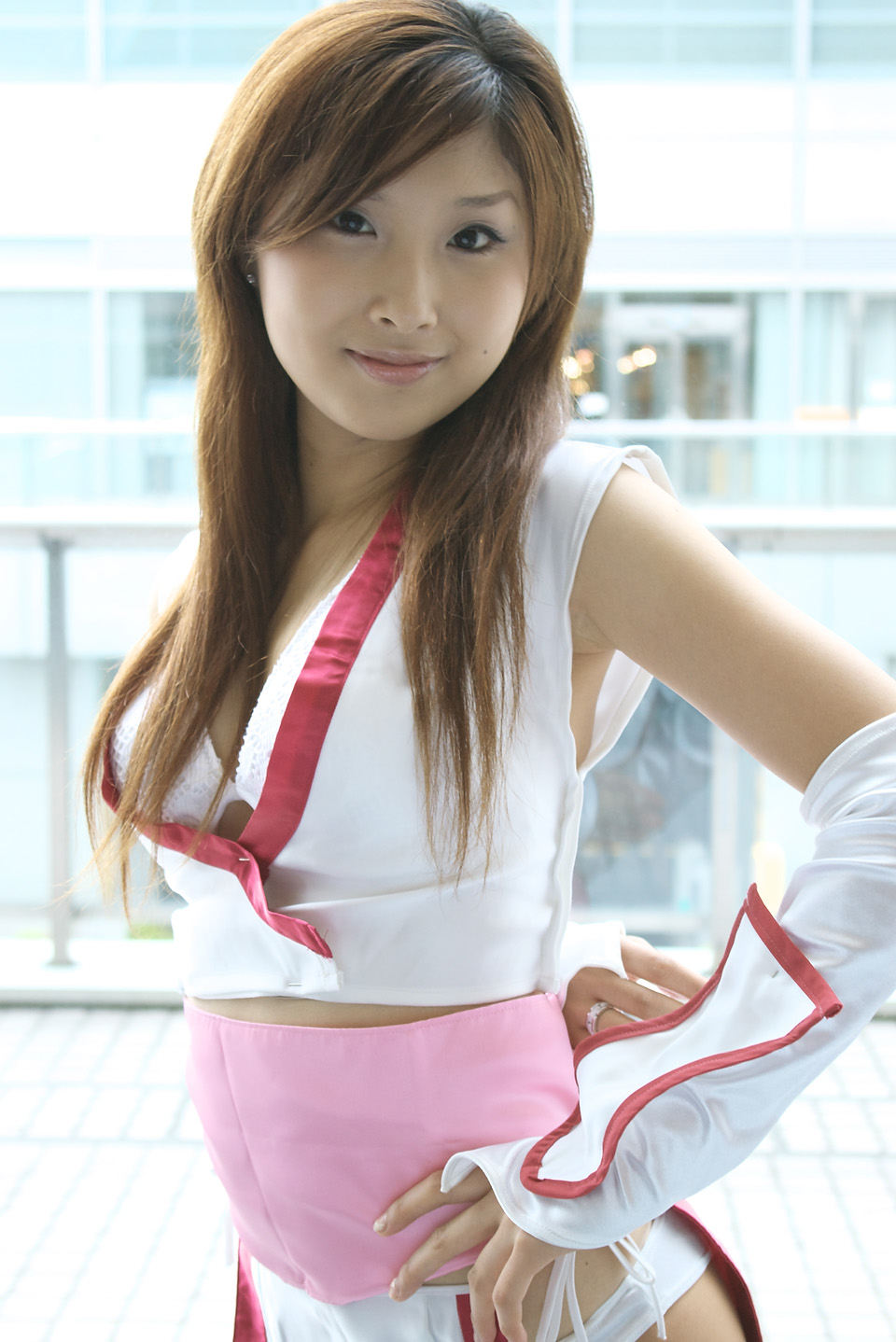 natsu suzune, kasumi (doa), dead or alive, tecmo, highres, photo (medium), 1girl, asian, bra, cosplay, female focus, kasumi (doa) (cosplay), lingerie, long hair, looking at viewer, ninja, panties, pantyshot, pelvic curtain, solo, underwear, white bra, white panties