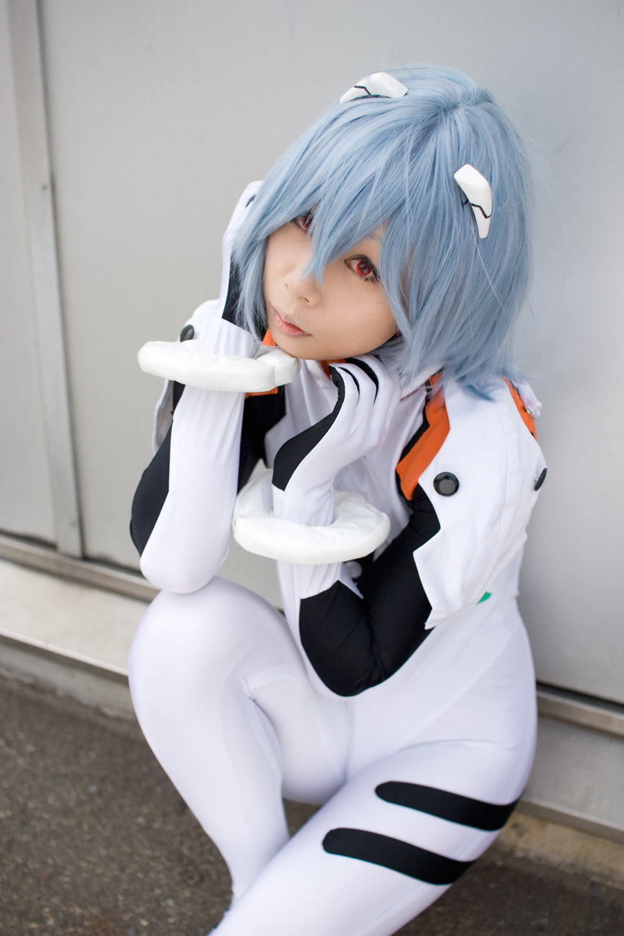 ayanami rei, katsuragi ebino, neon genesis evangelion, highres, photo (medium), blue hair, cosplay, mecha pilot suit, plugsuit (evangelion)