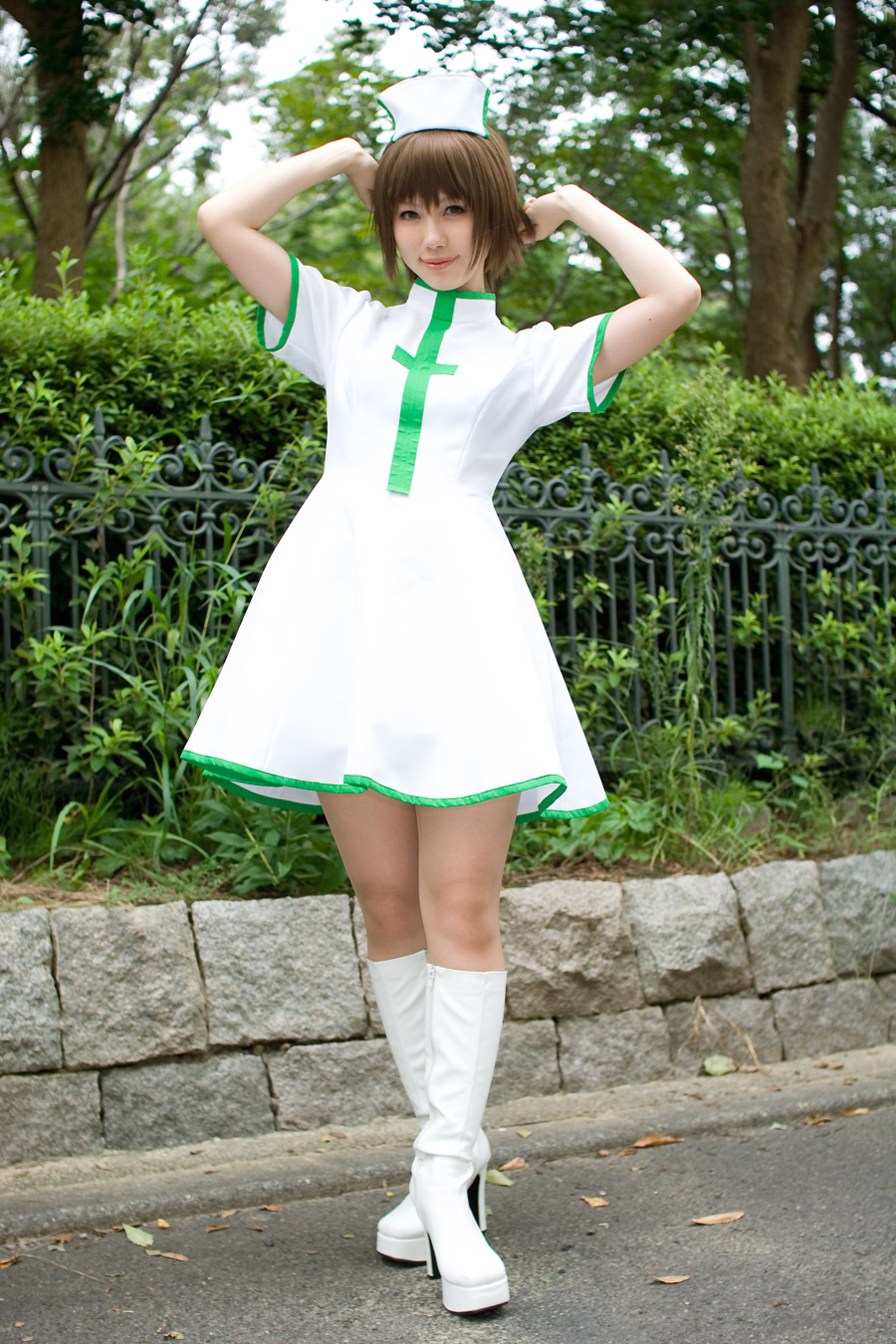 hirano kurita, kurusu nazuki, kurukuru lab, highres, photo (medium), boots, cosplay, nurse