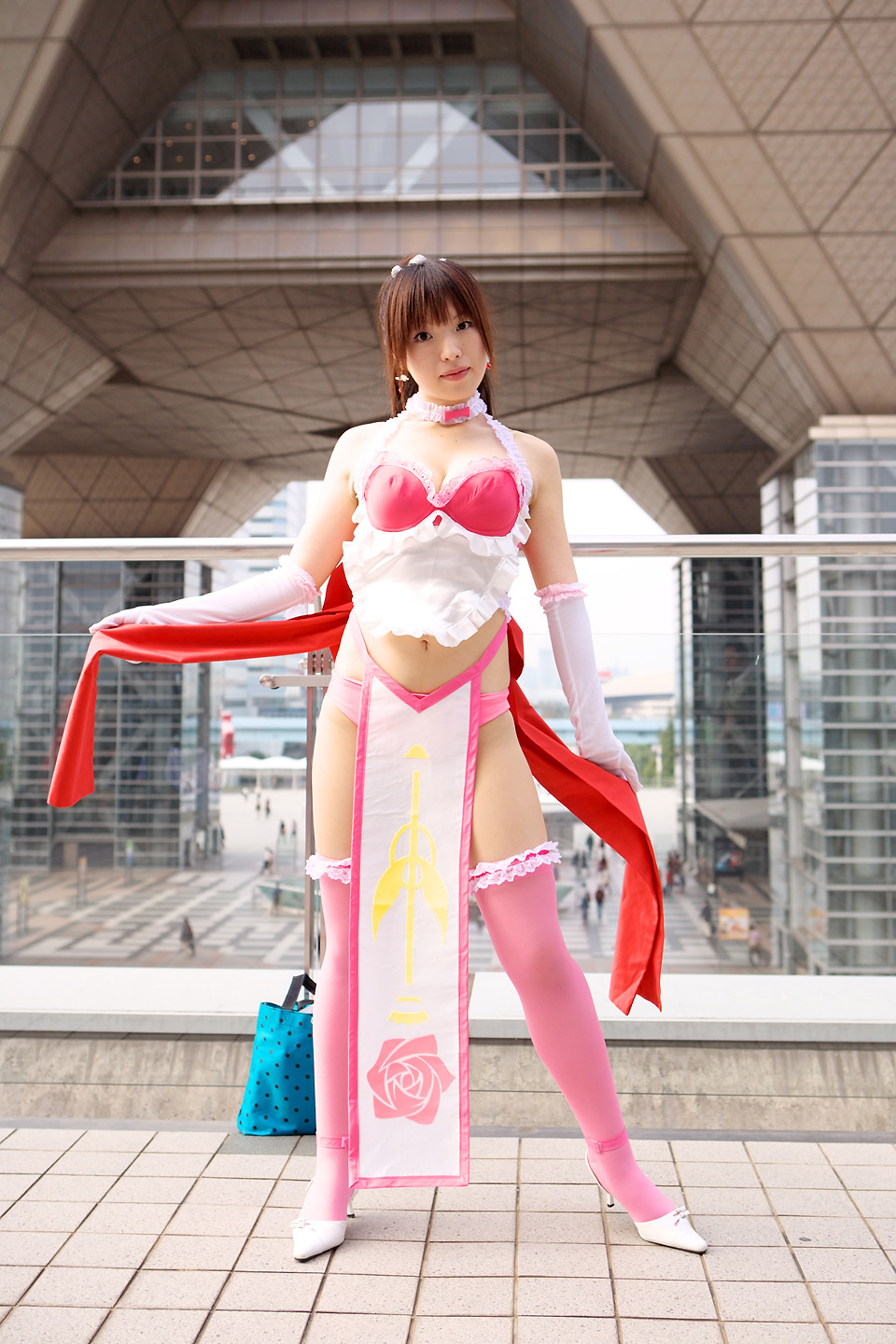 rayu, tsubomi, lingerie senshi papillon rose, highres, photo (medium), apron, bra, cosplay, elbow gloves, gloves, lingerie, panties, thighhighs, underwear