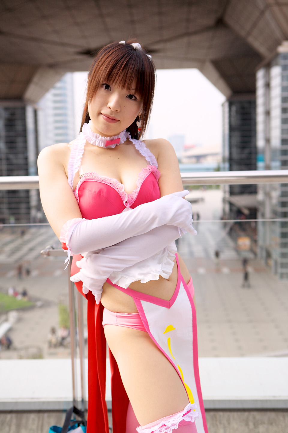 rayu, tsubomi, lingerie senshi papillon rose, highres, photo (medium), apron, bra, cosplay, elbow gloves, gloves, lingerie, panties, thighhighs, underwear