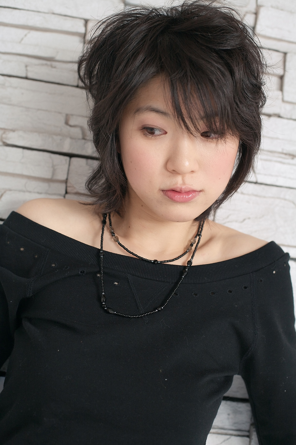 komiyama maki, highres, photo (medium), tagme, bare shoulders, sweater