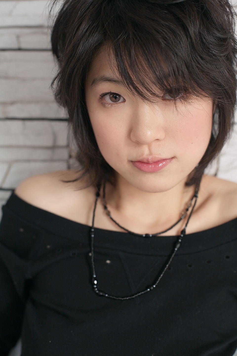 komiyama maki, highres, photo (medium), tagme, bare shoulders, sweater