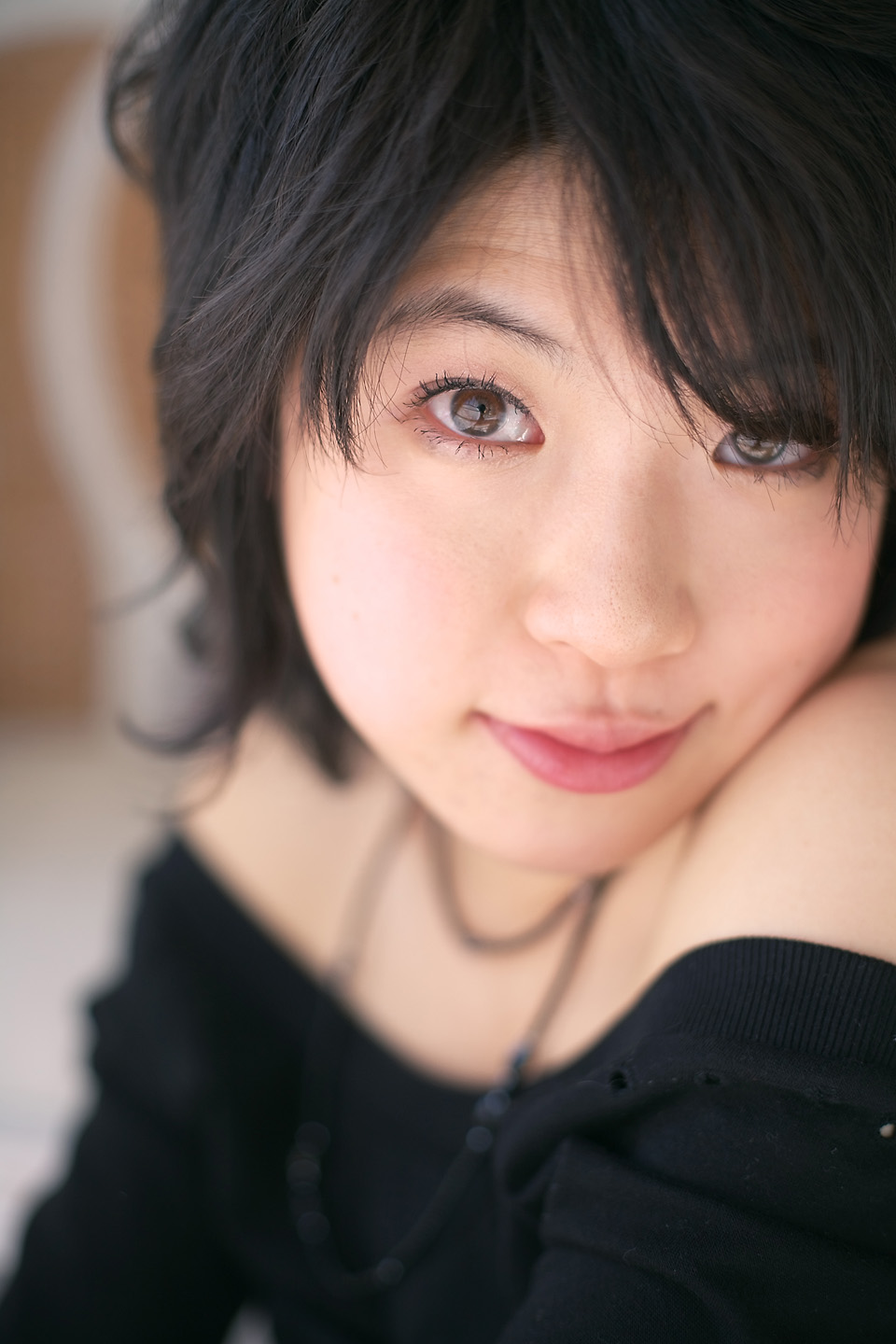 komiyama maki, highres, photo (medium), tagme, bare shoulders, sweater