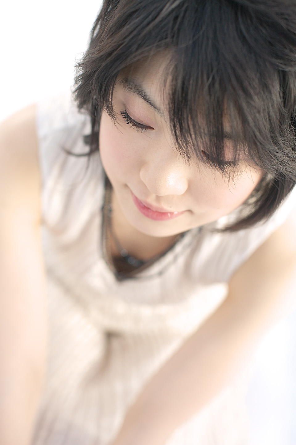 komiyama maki, highres, photo (medium), tagme, 1girl, asian, dress, female focus, japanese (nationality), simple background, solo, white background